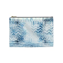 Boho Faded Blue Denim White Batik Cosmetic Bag (medium) by SpinnyChairDesigns