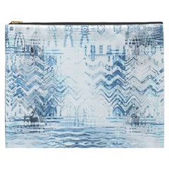 Boho Faded Blue Denim White Batik Cosmetic Bag (xxxl) by SpinnyChairDesigns