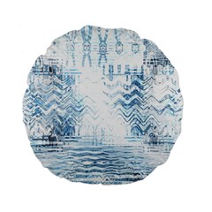 Boho Faded Blue Denim White Batik Standard 15  Premium Flano Round Cushions by SpinnyChairDesigns