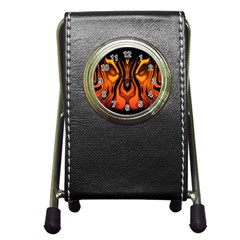 Fire And Flames Pattern Pen Holder Desk Clock by SpinnyChairDesigns