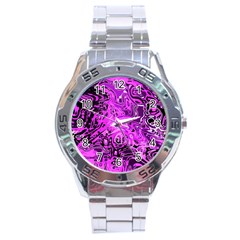 Magenta Black Abstract Art Stainless Steel Analogue Watch