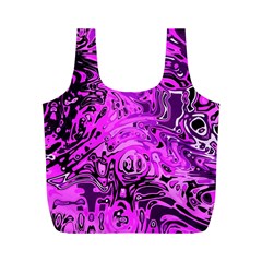 Magenta Black Abstract Art Full Print Recycle Bag (m) by SpinnyChairDesigns