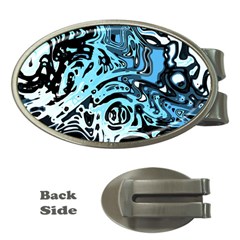 Black Blue White Abstract Art Money Clips (oval)  by SpinnyChairDesigns