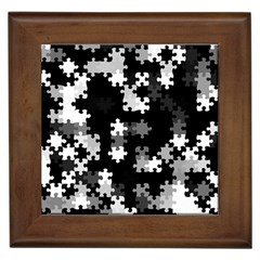 Black And White Jigsaw Puzzle Pattern Framed Tile by SpinnyChairDesigns