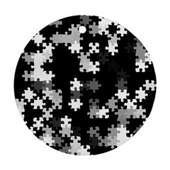 Black And White Jigsaw Puzzle Pattern Round Ornament (two Sides) by SpinnyChairDesigns