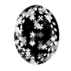 Black And White Jigsaw Puzzle Pattern Ornament (oval Filigree) by SpinnyChairDesigns