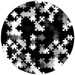 Black And White Jigsaw Puzzle Pattern Wooden Puzzle Round by SpinnyChairDesigns