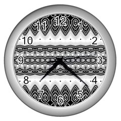 Boho Black And White  Wall Clock (silver) by SpinnyChairDesigns