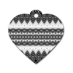 Boho Black And White  Dog Tag Heart (two Sides) by SpinnyChairDesigns