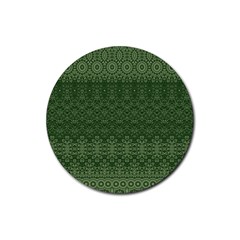 Boho Fern Green Pattern Rubber Round Coaster (4 pack) 