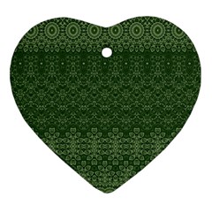 Boho Fern Green Pattern Heart Ornament (two Sides) by SpinnyChairDesigns