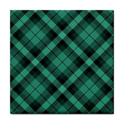 Biscay Green Black Plaid Tile Coaster by SpinnyChairDesigns