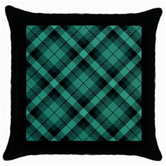 Biscay Green Black Plaid Throw Pillow Case (black) by SpinnyChairDesigns