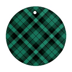 Biscay Green Black Plaid Round Ornament (two Sides) by SpinnyChairDesigns