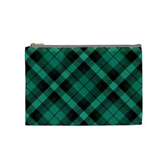 Biscay Green Black Plaid Cosmetic Bag (medium) by SpinnyChairDesigns