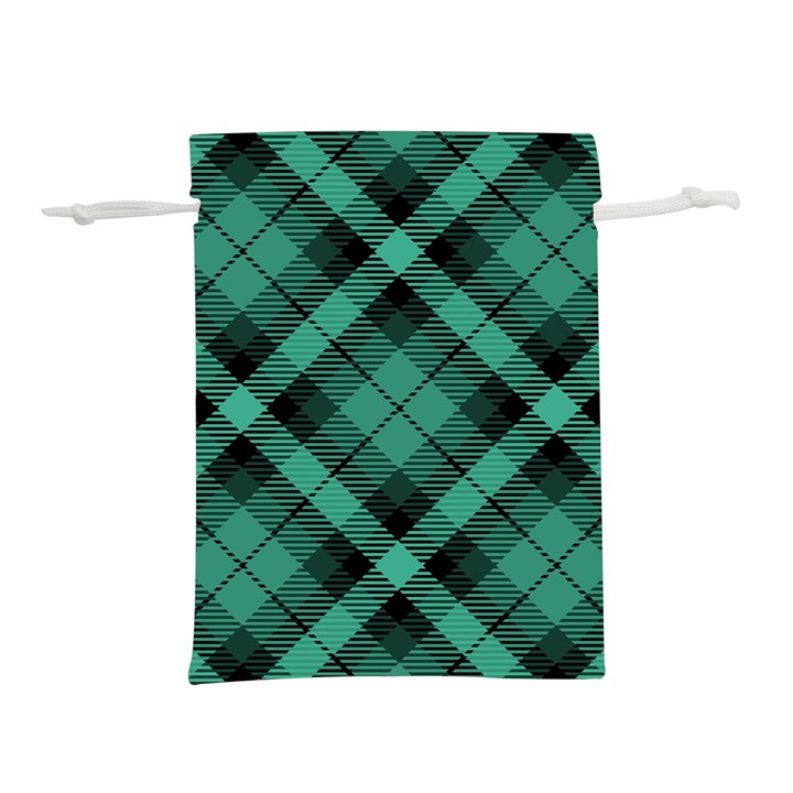 Biscay Green Black Plaid Lightweight Drawstring Pouch (M)