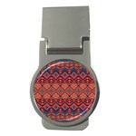 Boho Light Brown Blue Pattern Money Clips (Round)  Front