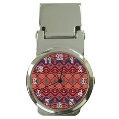 Boho Light Brown Blue Pattern Money Clip Watches by SpinnyChairDesigns