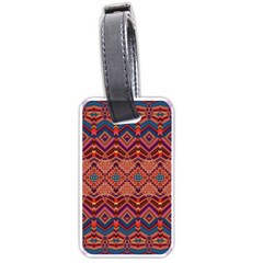 Boho Light Brown Blue Pattern Luggage Tag (one Side) by SpinnyChairDesigns