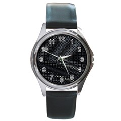 Black Abstract Pattern Round Metal Watch