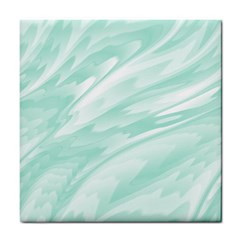 Biscay Green White Feathered Swoosh Tile Coaster by SpinnyChairDesigns