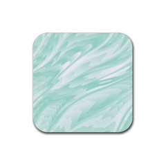 Biscay Green White Feathered Swoosh Rubber Coaster (square)  by SpinnyChairDesigns