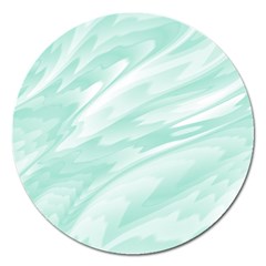 Biscay Green White Feathered Swoosh Magnet 5  (round) by SpinnyChairDesigns