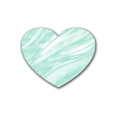 Biscay Green White Feathered Swoosh Heart Coaster (4 Pack) 