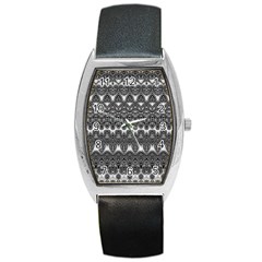 Boho Black And White Pattern Barrel Style Metal Watch by SpinnyChairDesigns