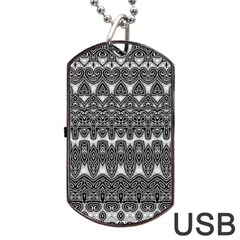 Boho Black And White Pattern Dog Tag Usb Flash (two Sides) by SpinnyChairDesigns