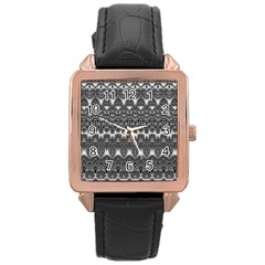 Boho Black And White Pattern Rose Gold Leather Watch  by SpinnyChairDesigns