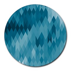 Cerulean Blue Geometric Patterns Round Mousepads