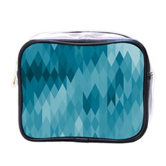 Cerulean Blue Geometric Patterns Mini Toiletries Bag (One Side)