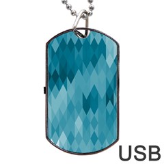 Cerulean Blue Geometric Patterns Dog Tag USB Flash (Two Sides)