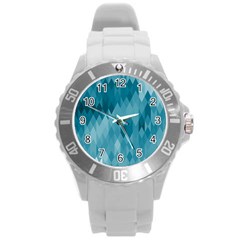 Cerulean Blue Geometric Patterns Round Plastic Sport Watch (L)