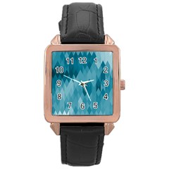 Cerulean Blue Geometric Patterns Rose Gold Leather Watch 