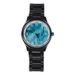 Cerulean Blue Geometric Patterns Stainless Steel Round Watch by SpinnyChairDesigns