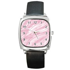 Pastel Pink Feathered Pattern Square Metal Watch