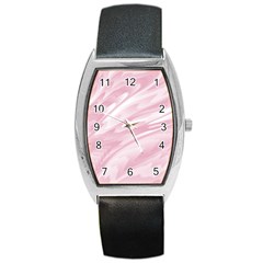 Pastel Pink Feathered Pattern Barrel Style Metal Watch