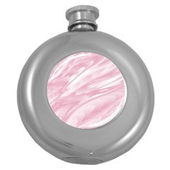 Pastel Pink Feathered Pattern Round Hip Flask (5 Oz) by SpinnyChairDesigns