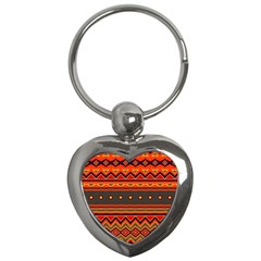 Boho Orange Tribal Pattern Key Chain (heart) by SpinnyChairDesigns