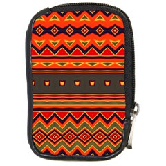 Boho Orange Tribal Pattern Compact Camera Leather Case by SpinnyChairDesigns