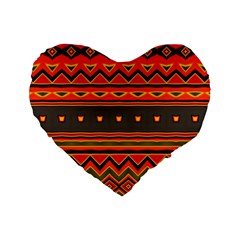 Boho Orange Tribal Pattern Standard 16  Premium Heart Shape Cushions by SpinnyChairDesigns