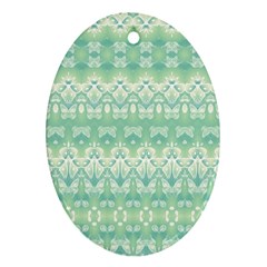 Boho Biscay Green Pattern Ornament (oval) by SpinnyChairDesigns