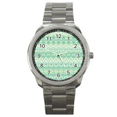Boho Biscay Green Pattern Sport Metal Watch by SpinnyChairDesigns