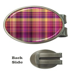 Magenta Gold Madras Plaid Money Clips (oval)  by SpinnyChairDesigns