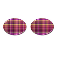 Magenta Gold Madras Plaid Cufflinks (oval) by SpinnyChairDesigns