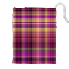 Magenta Gold Madras Plaid Drawstring Pouch (4xl) by SpinnyChairDesigns