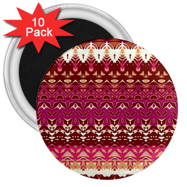 Boho Fuschia and Gold Pattern 3  Magnets (10 pack) 