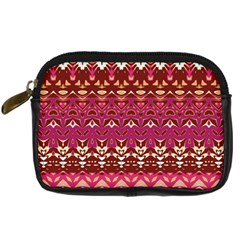 Boho Fuschia And Gold Pattern Digital Camera Leather Case by SpinnyChairDesigns